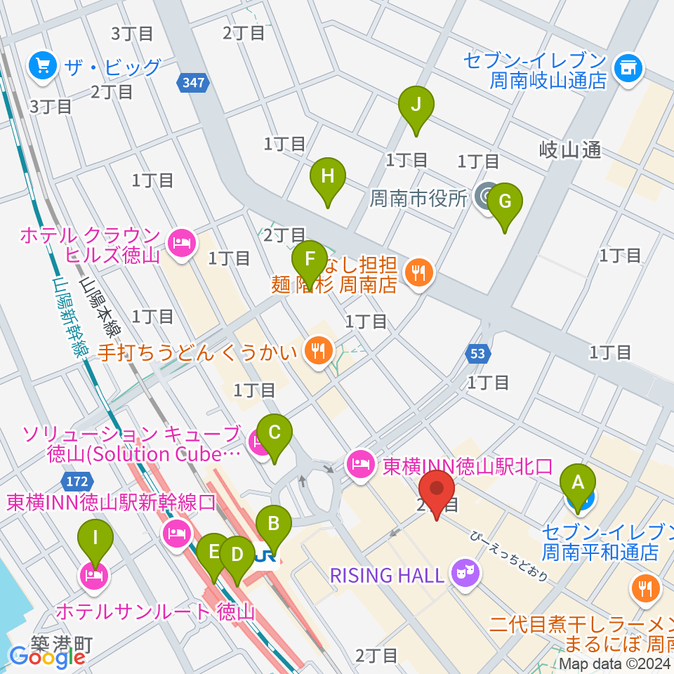 周南ライズ周辺のコンビニエンスストア一覧地図