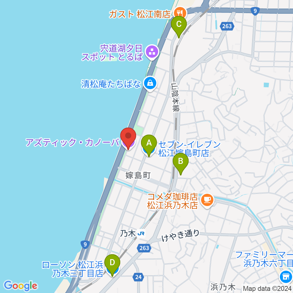 松江アズティックカノーバ周辺のコンビニエンスストア一覧地図