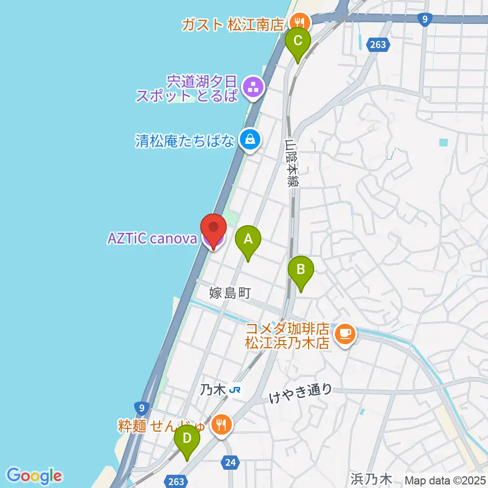松江アズティックカノーバ周辺のコンビニエンスストア一覧地図