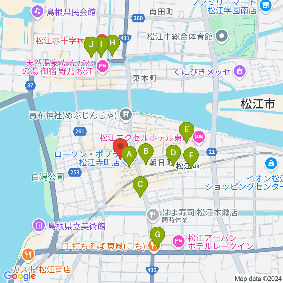 松江B1周辺のコンビニエンスストア一覧地図