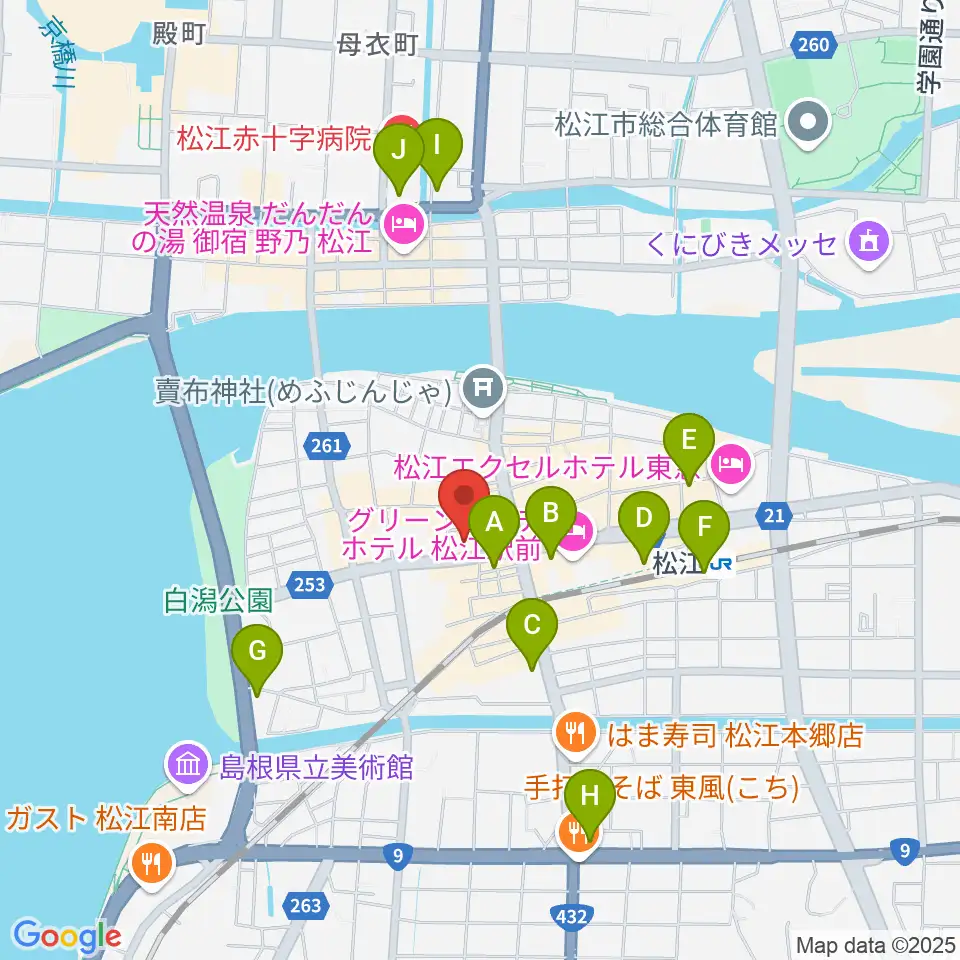 松江B1周辺のコンビニエンスストア一覧地図