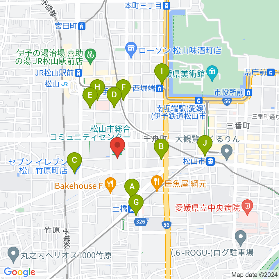 松山市総合コミュニティセンター周辺のコンビニエンスストア一覧地図