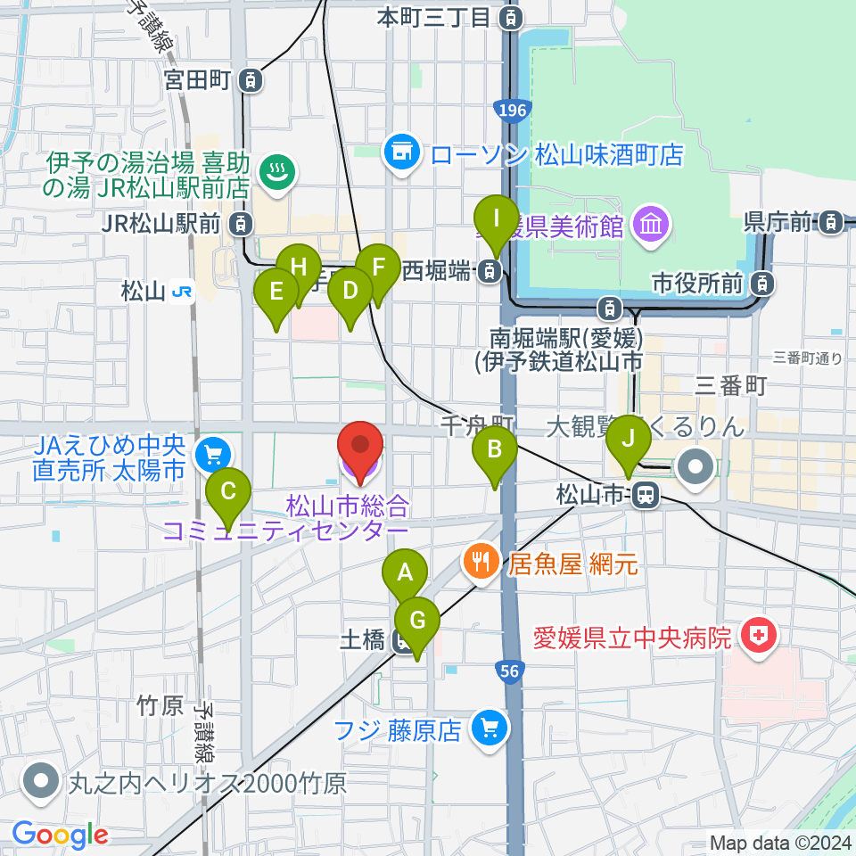 松山市総合コミュニティセンター周辺のコンビニエンスストア一覧地図