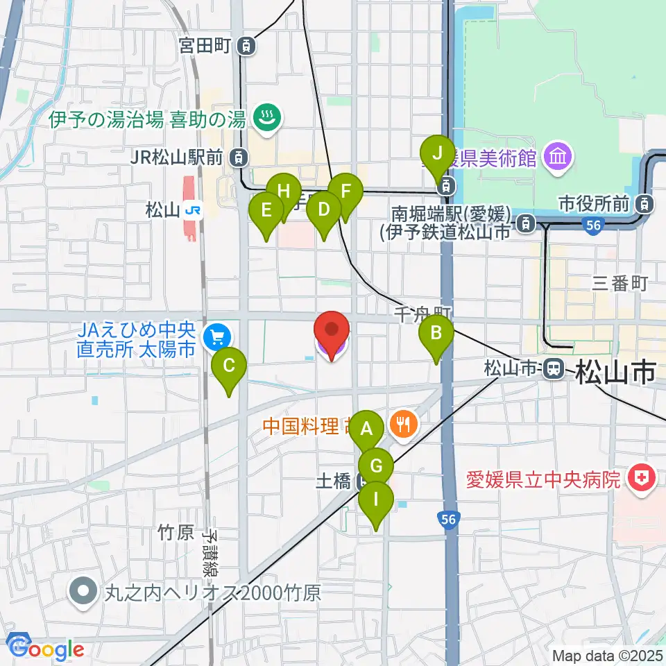 松山市総合コミュニティセンター周辺のコンビニエンスストア一覧地図
