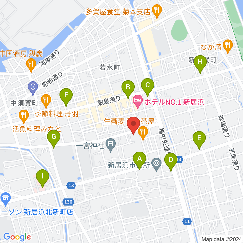 新居浜市市民文化センター周辺のコンビニエンスストア一覧地図