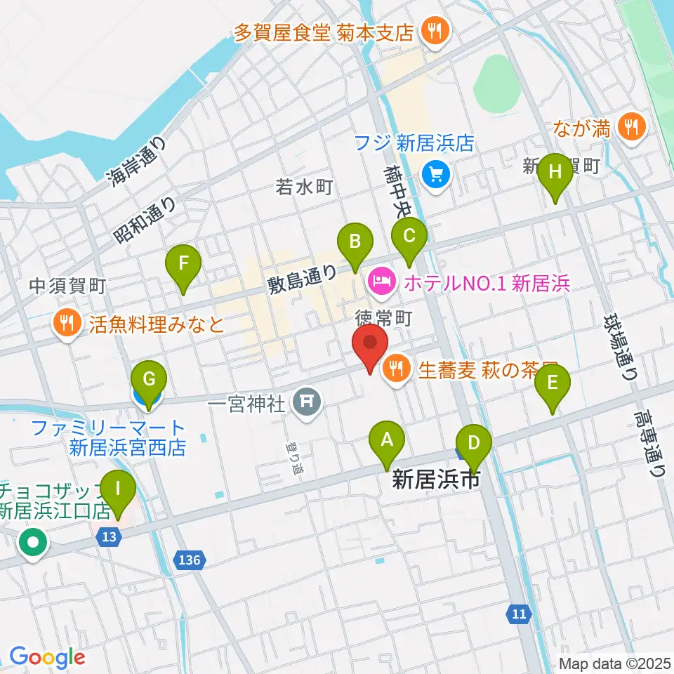 新居浜市市民文化センター周辺のコンビニエンスストア一覧地図