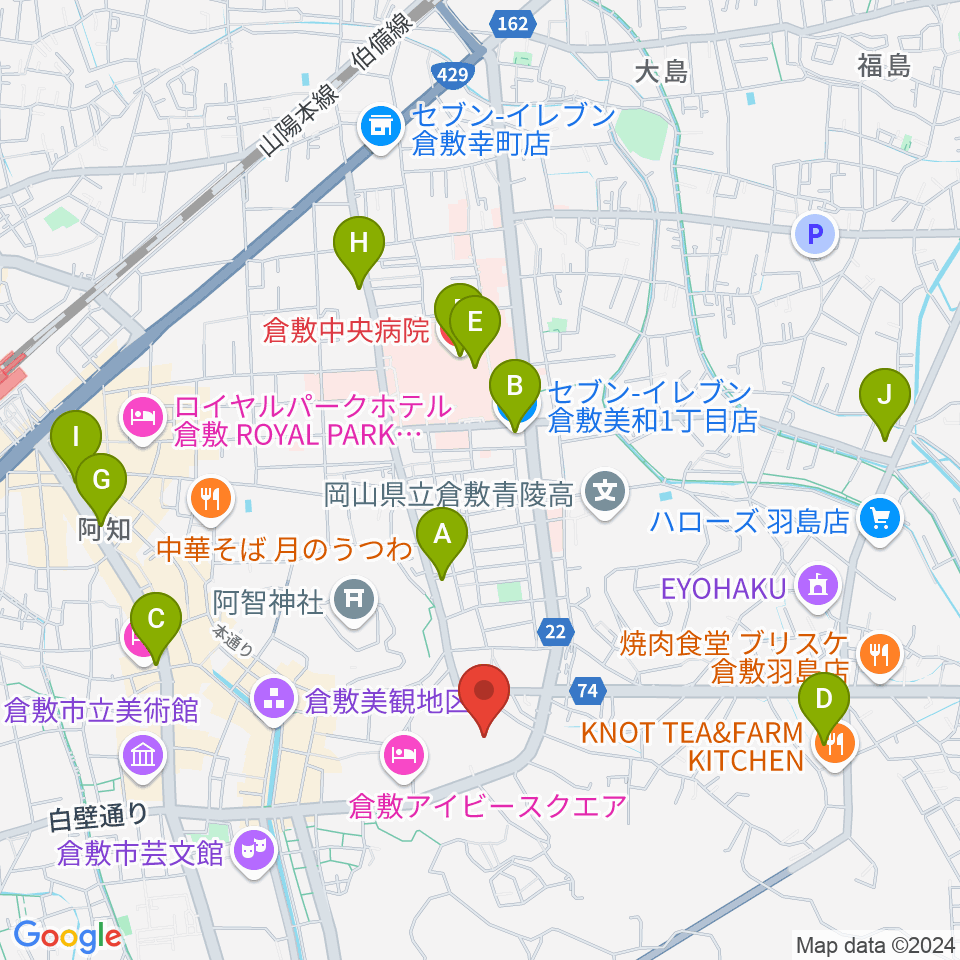 倉敷市民会館周辺のコンビニエンスストア一覧地図