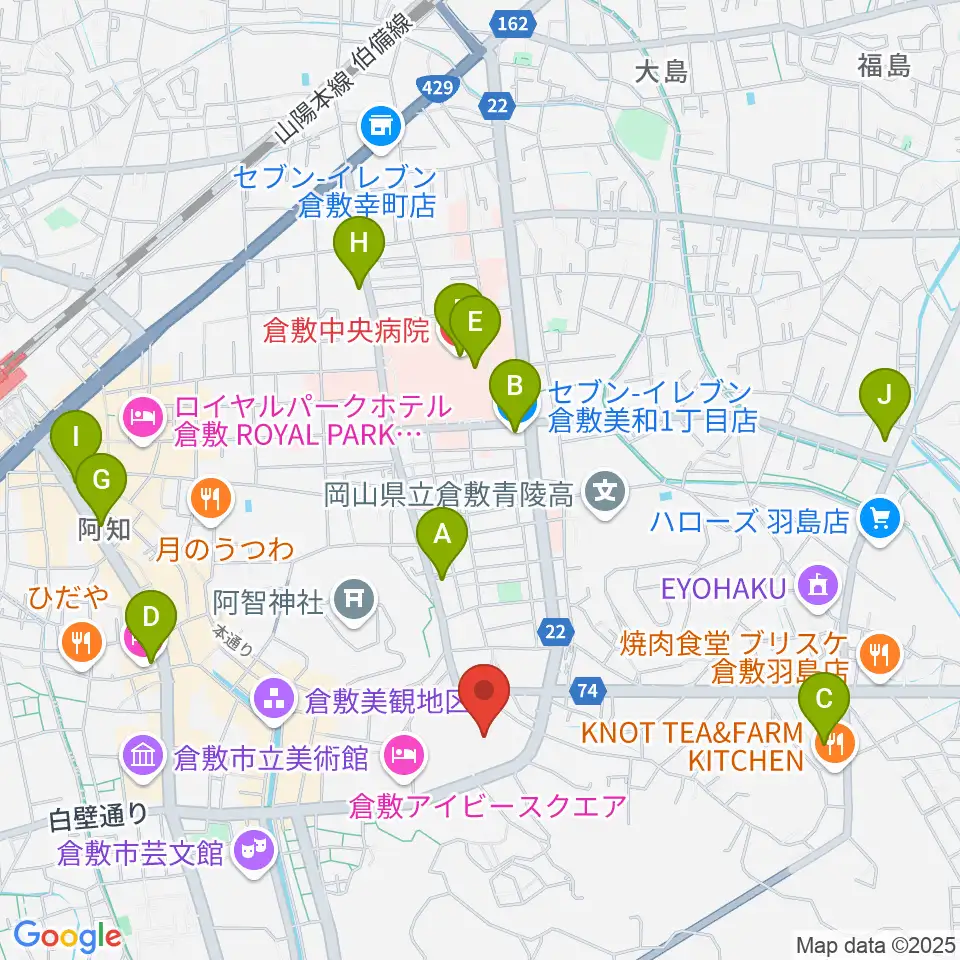 倉敷市民会館周辺のコンビニエンスストア一覧地図