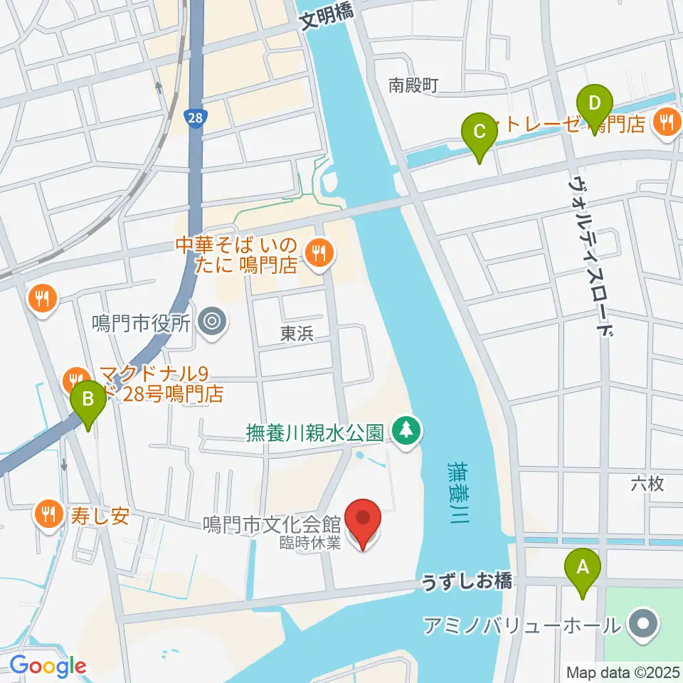 鳴門市文化会館周辺のコンビニエンスストア一覧地図