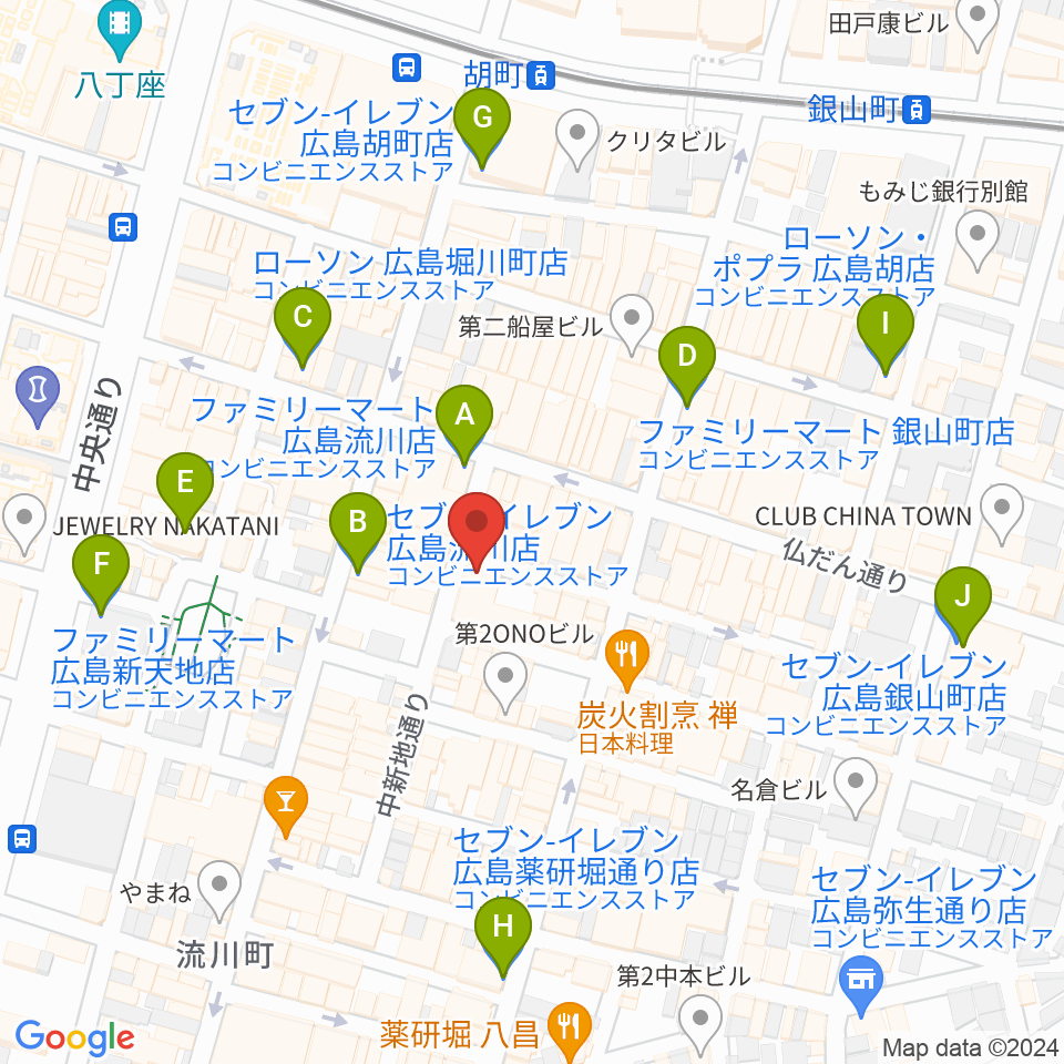 広島LIVE Cafe' Jive周辺のコンビニエンスストア一覧地図
