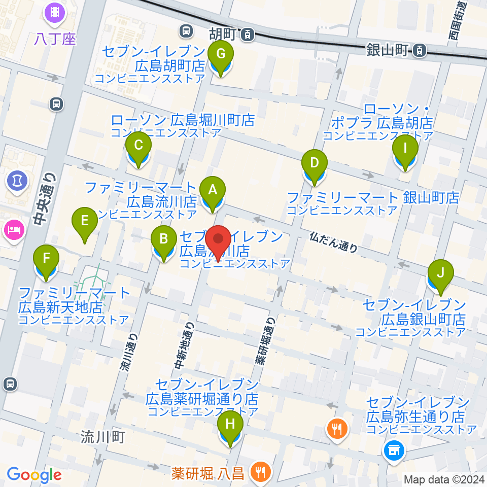 広島LIVE Cafe' Jive周辺のコンビニエンスストア一覧地図