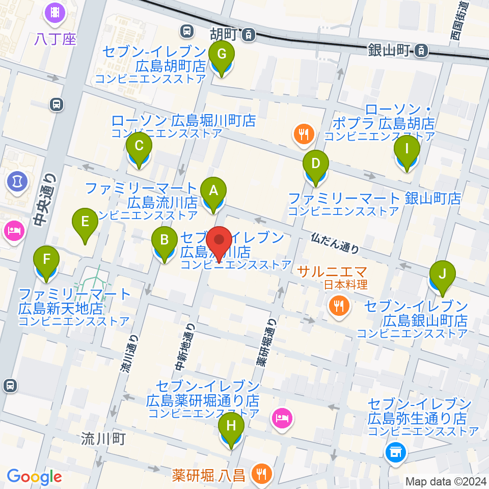 広島LIVE Cafe' Jive周辺のコンビニエンスストア一覧地図