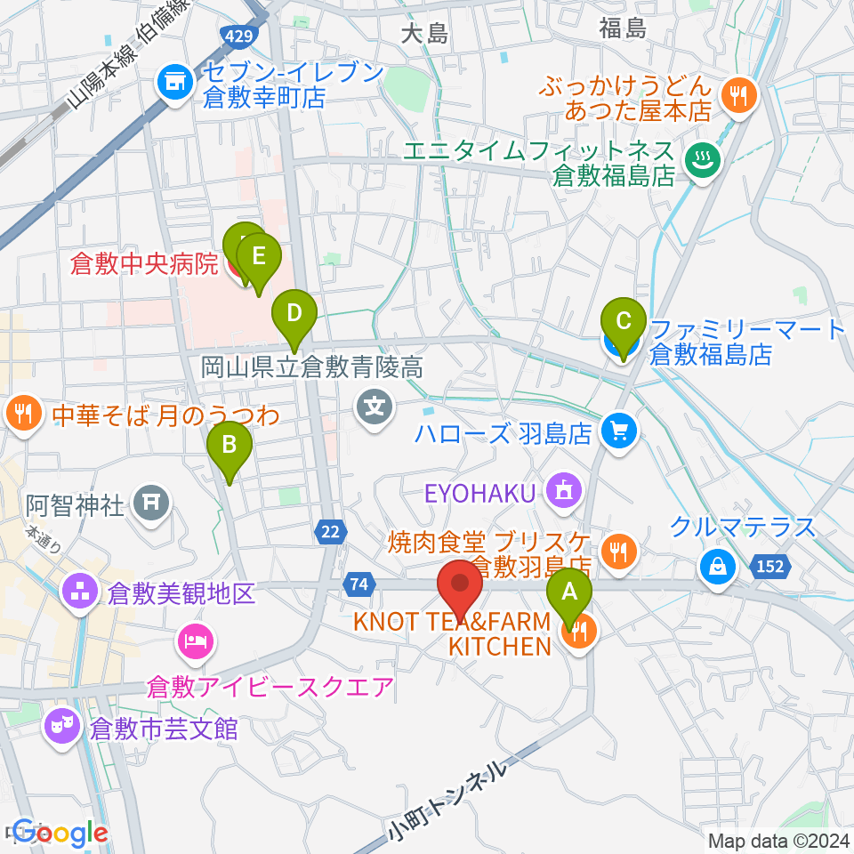 倉敷音楽舘周辺のコンビニエンスストア一覧地図