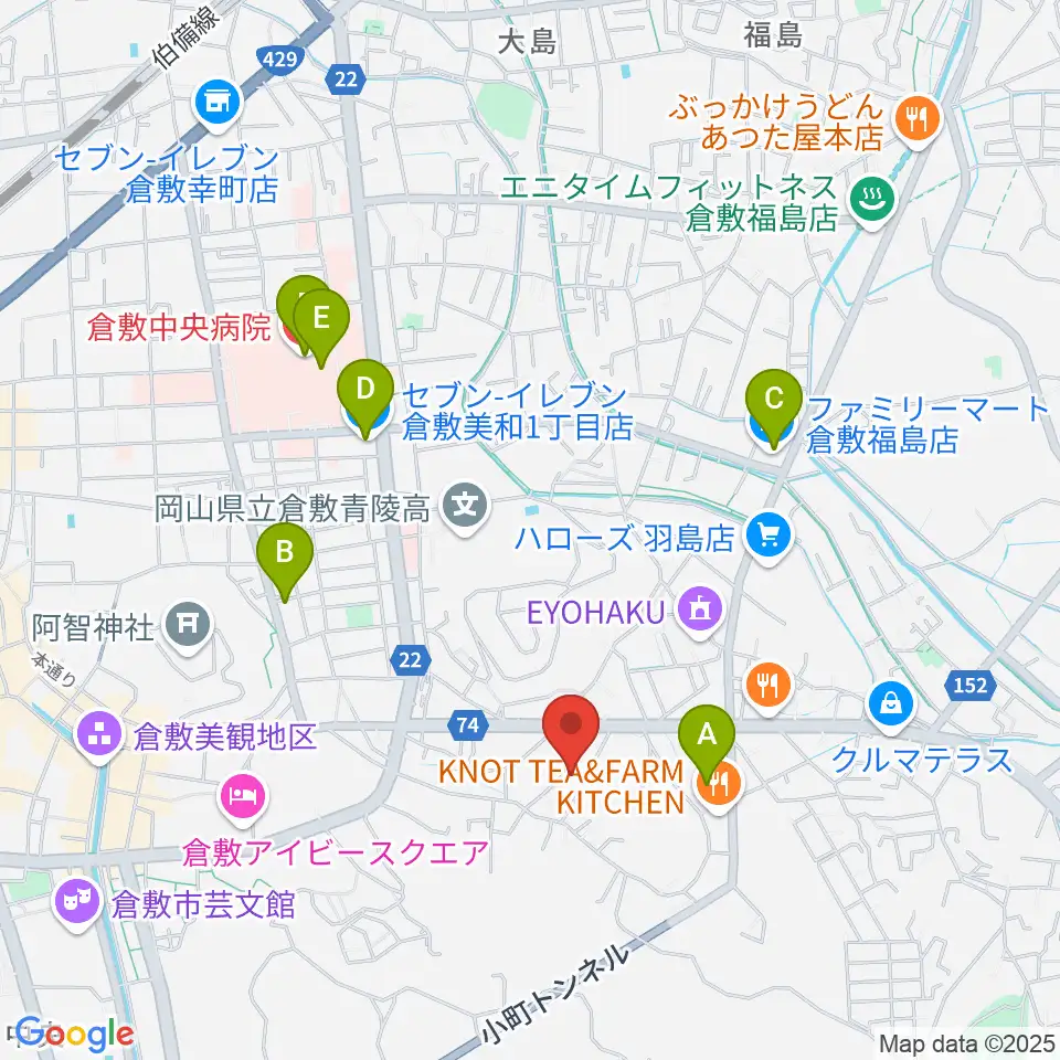 倉敷音楽舘周辺のコンビニエンスストア一覧地図