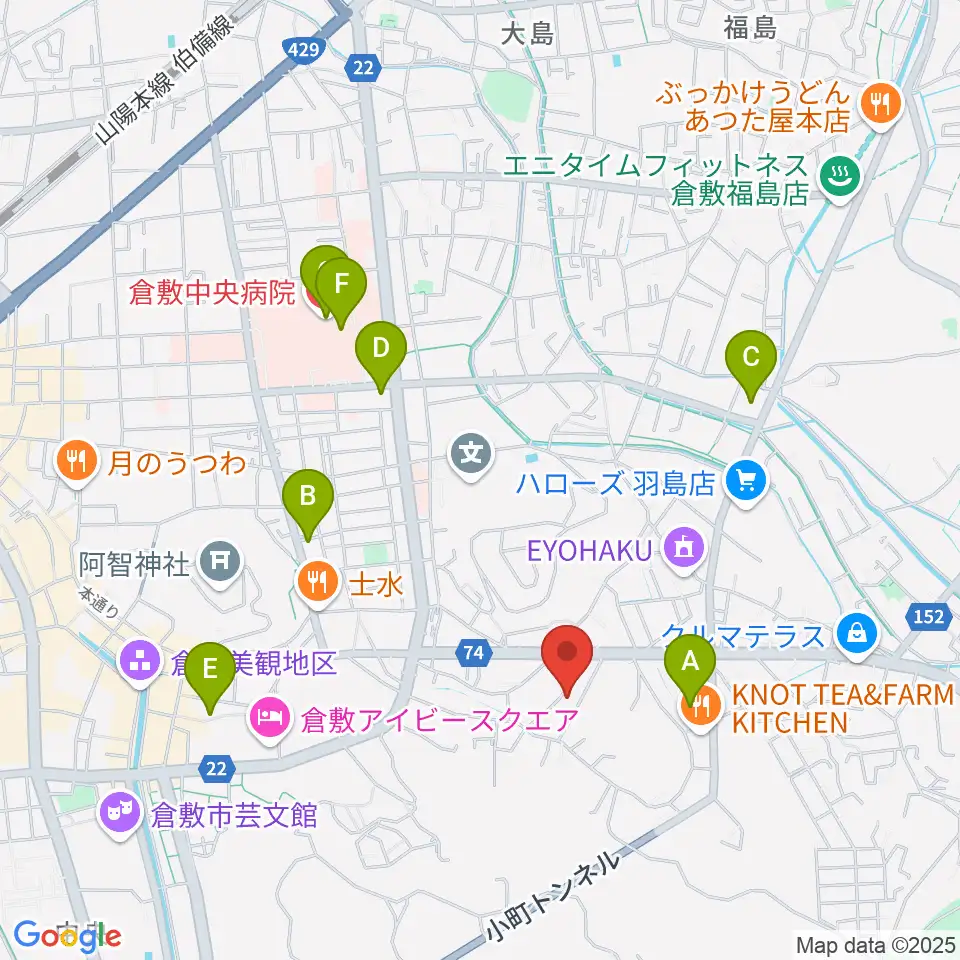 倉敷音楽舘周辺のコンビニエンスストア一覧地図