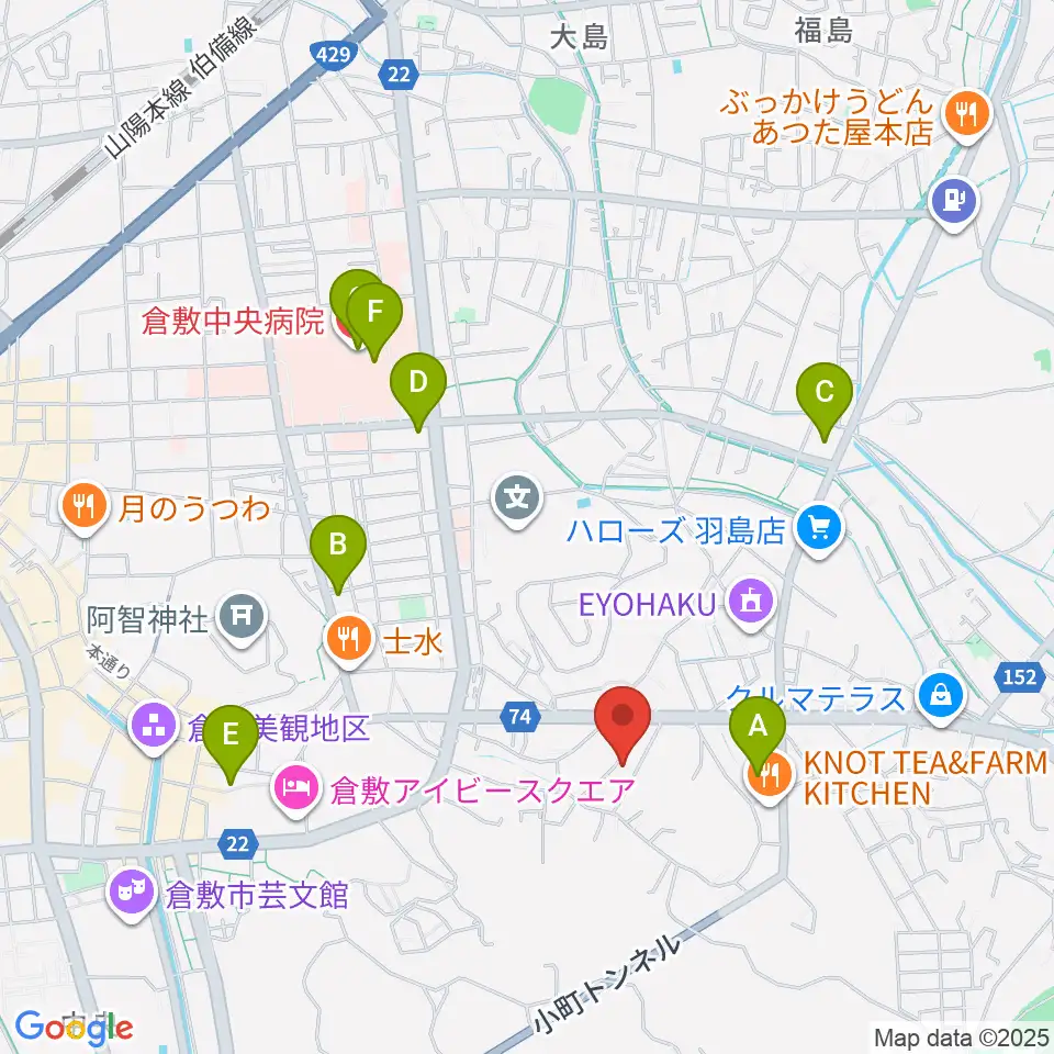 倉敷音楽舘周辺のコンビニエンスストア一覧地図