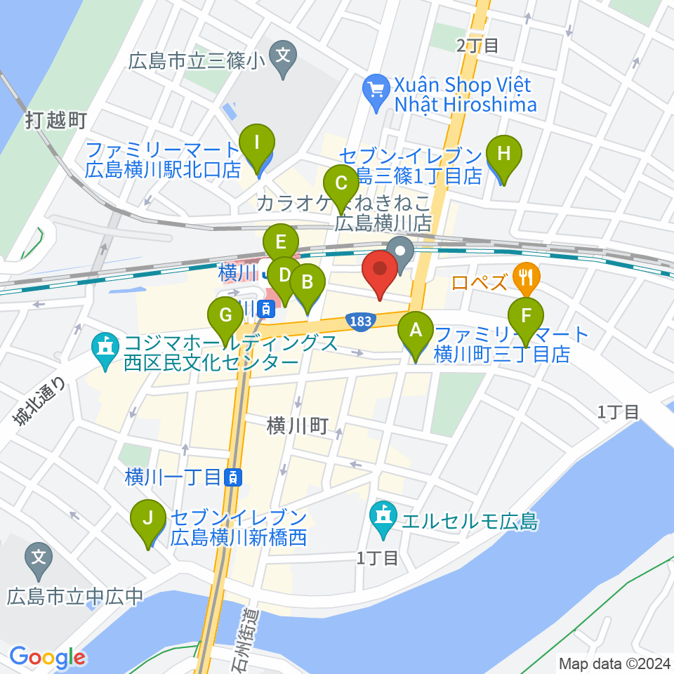 横川アップルジャム周辺のコンビニエンスストア一覧地図