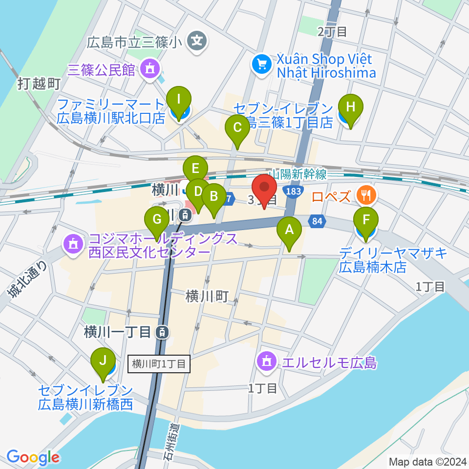 横川アップルジャム周辺のコンビニエンスストア一覧地図