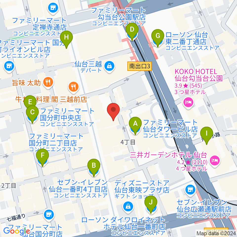 仙台KABO周辺のコンビニエンスストア一覧地図