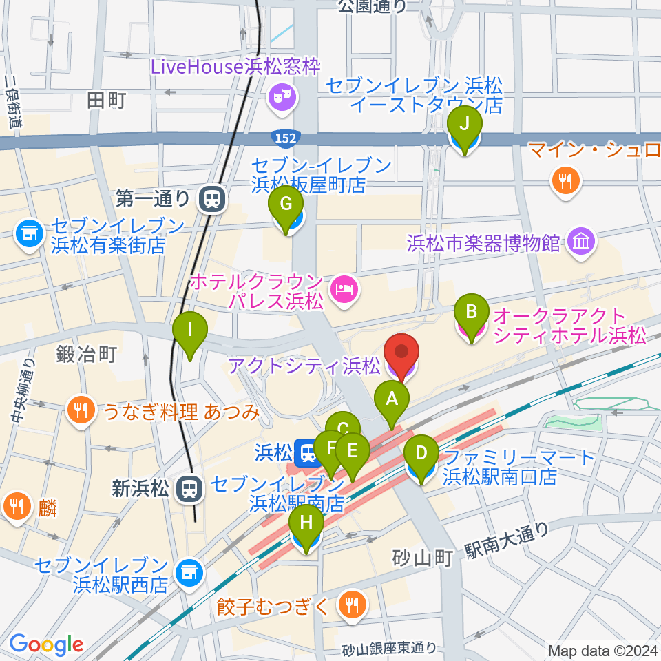 アクトシティ浜松周辺のコンビニエンスストア一覧地図