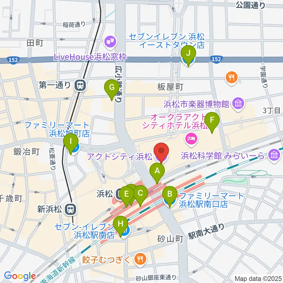 アクトシティ浜松周辺のコンビニエンスストア一覧地図