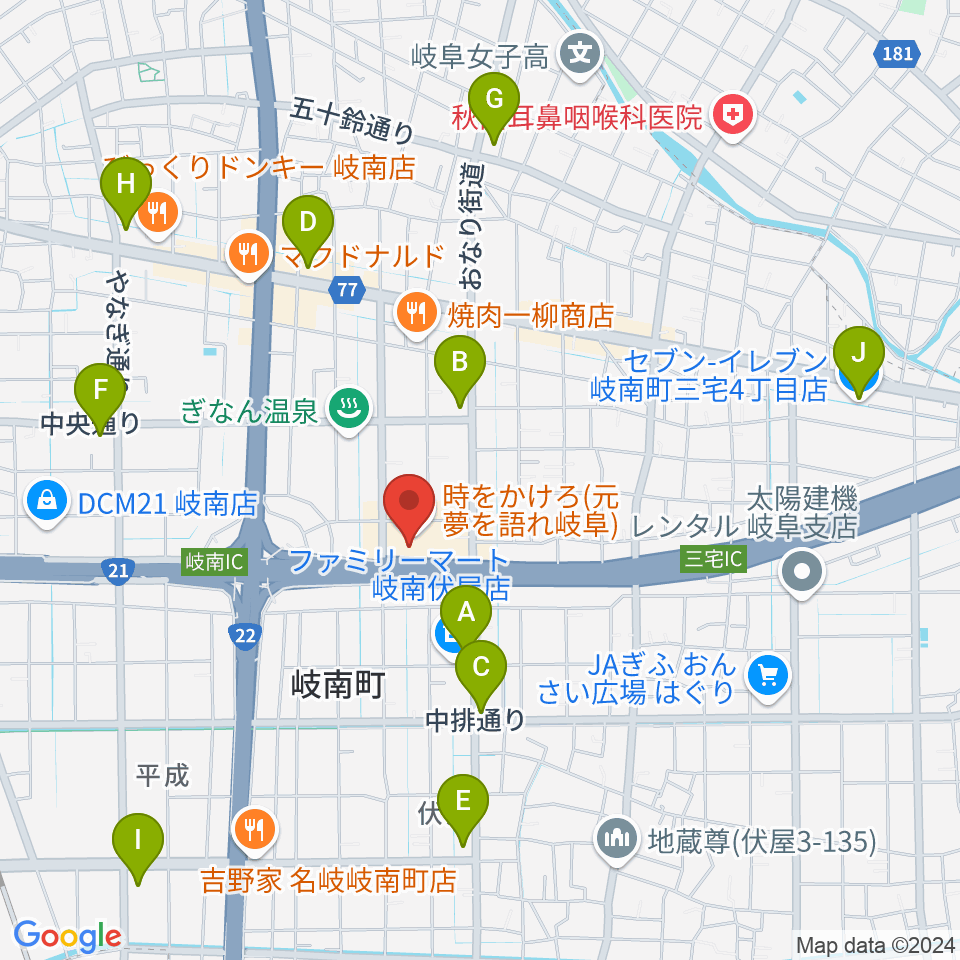 岐阜CLUB ROOTS周辺のコンビニエンスストア一覧地図