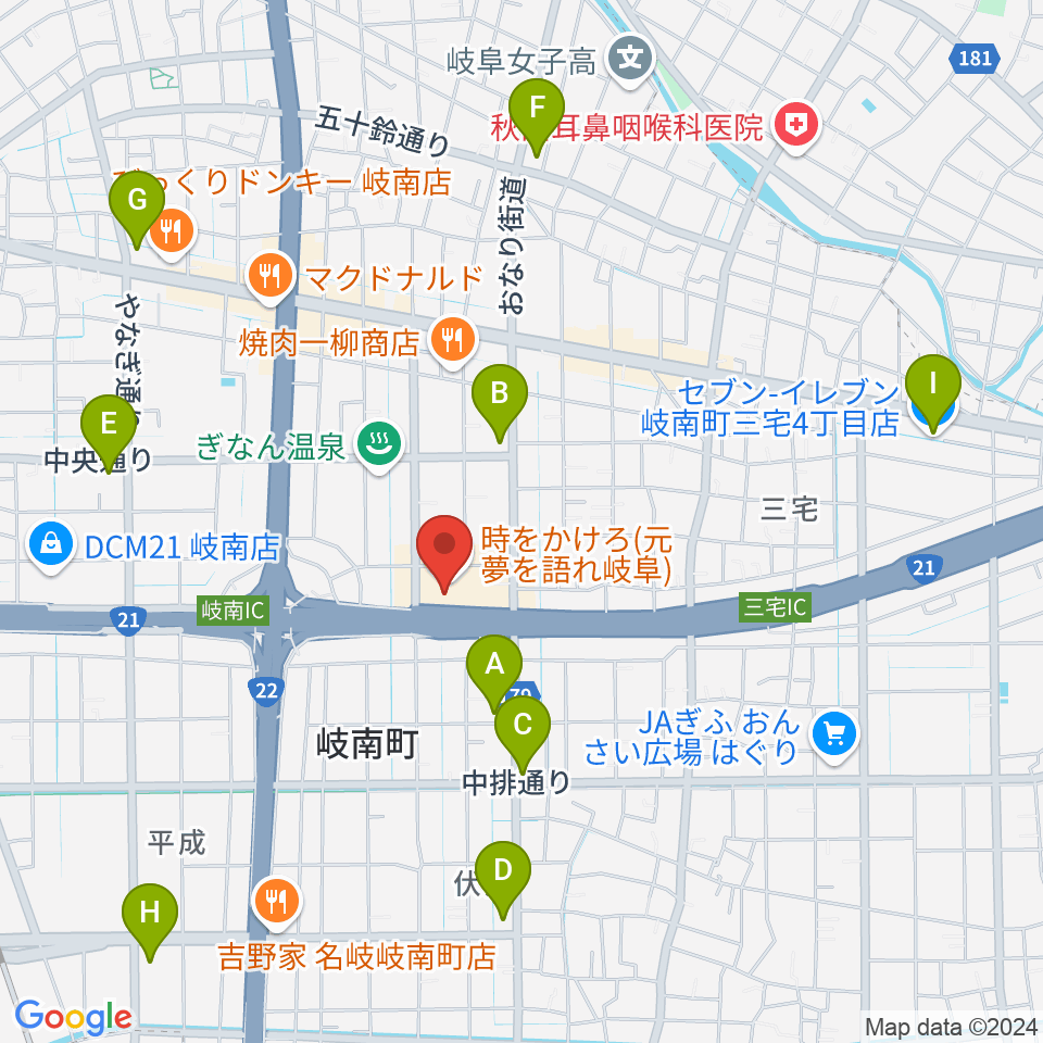 岐阜CLUB ROOTS周辺のコンビニエンスストア一覧地図