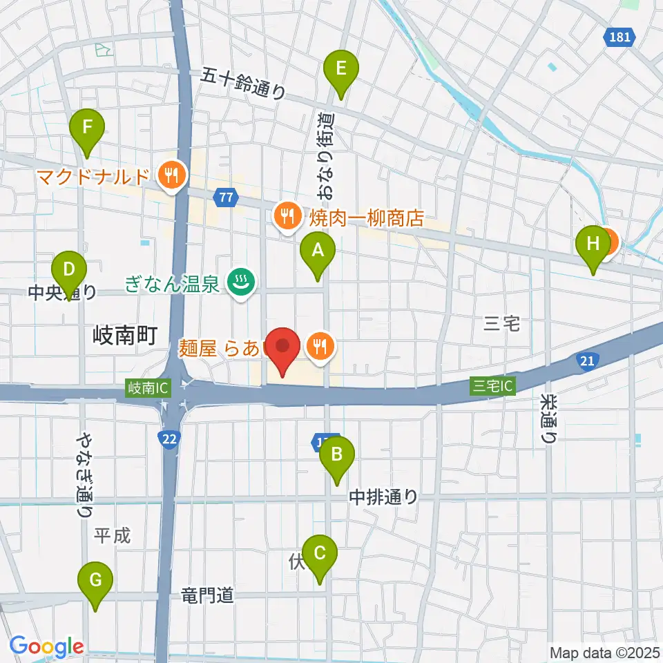 岐阜CLUB ROOTS周辺のコンビニエンスストア一覧地図
