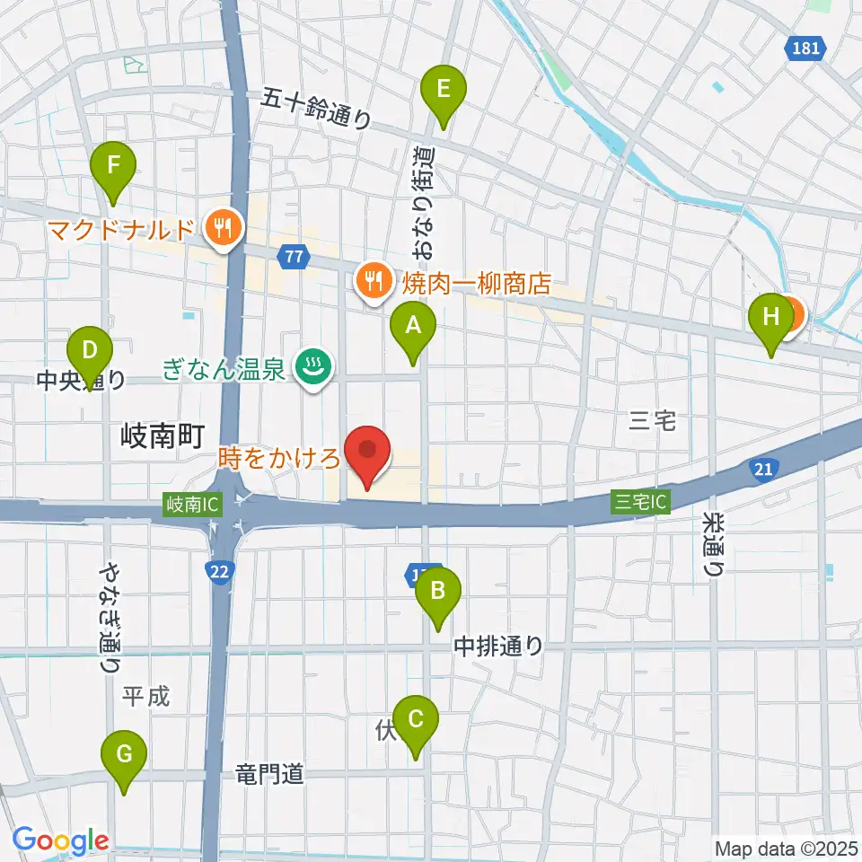岐阜CLUB ROOTS周辺のコンビニエンスストア一覧地図