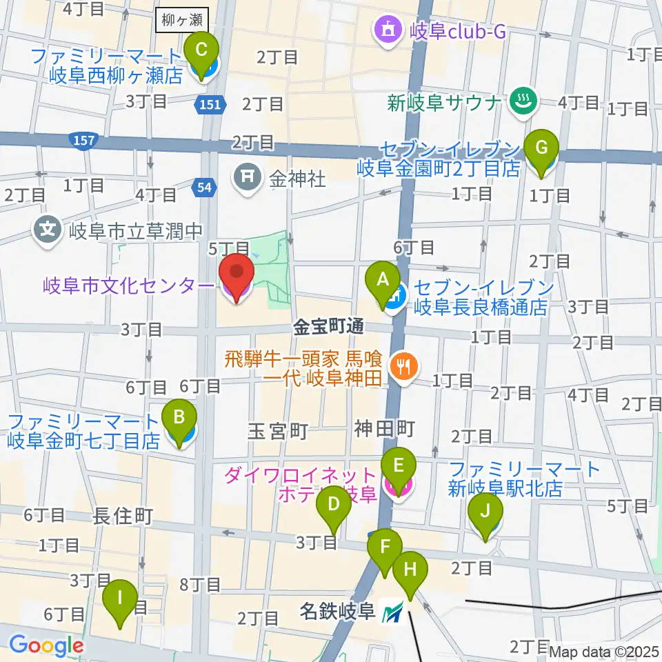 岐阜市文化センター周辺のコンビニエンスストア一覧地図