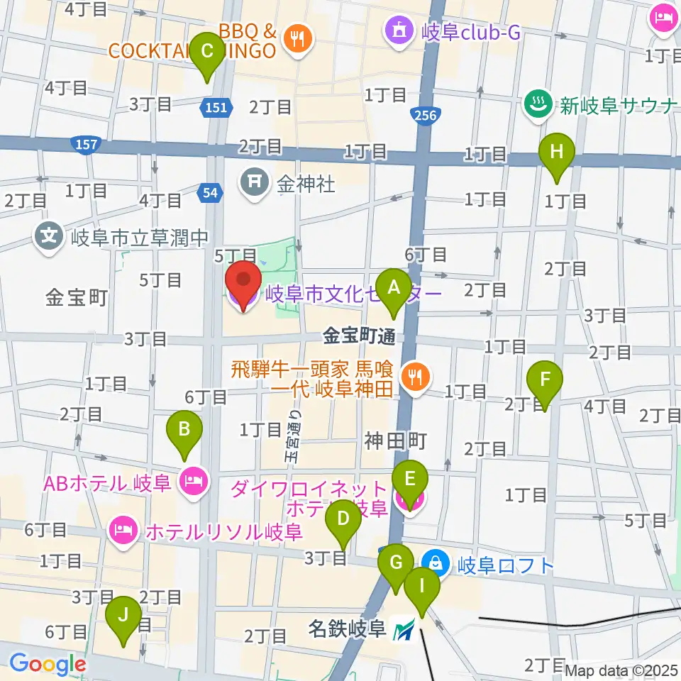 岐阜市文化センター周辺のコンビニエンスストア一覧地図