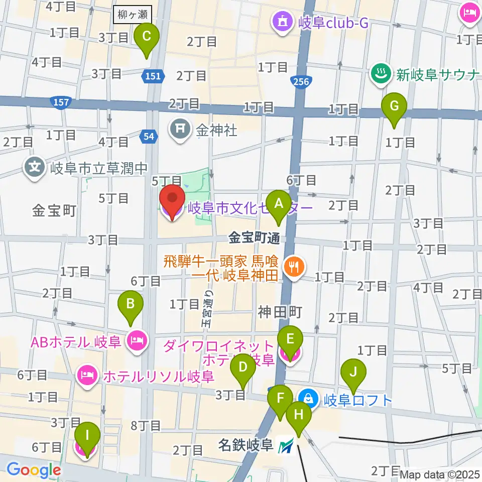 岐阜市文化センター周辺のコンビニエンスストア一覧地図