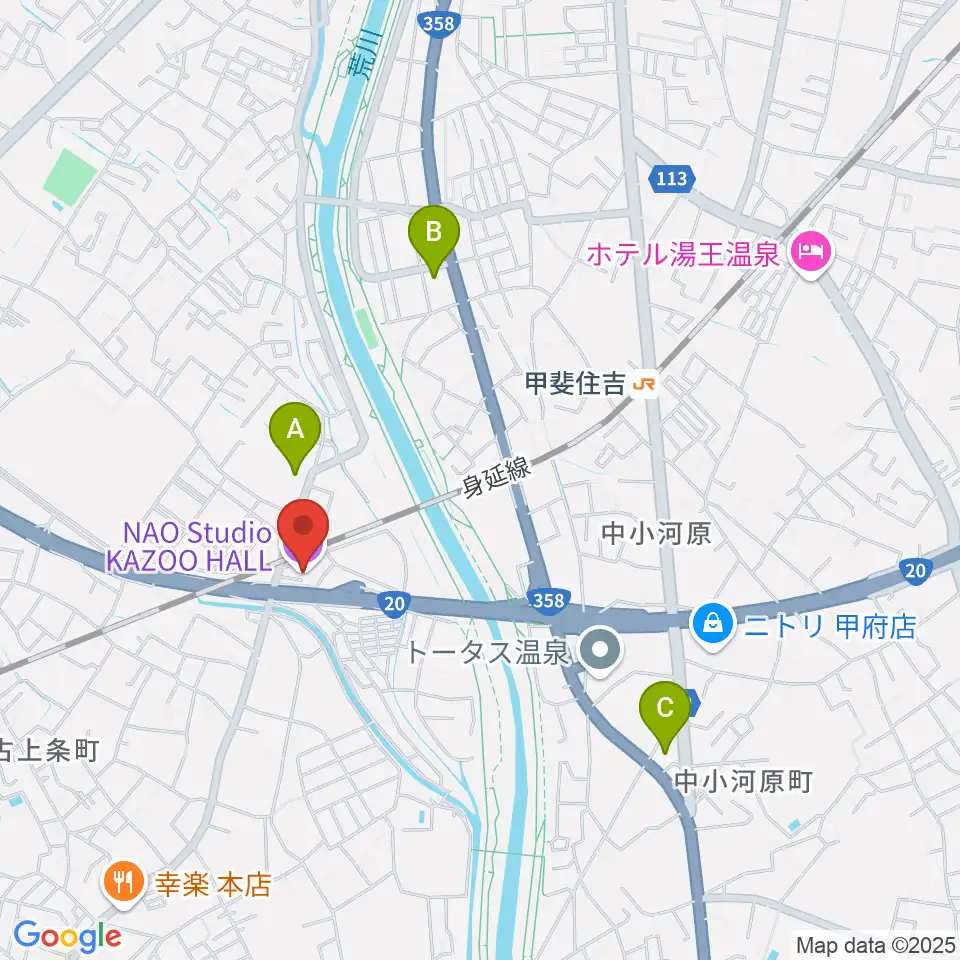 甲府カズーホール周辺のコンビニエンスストア一覧地図