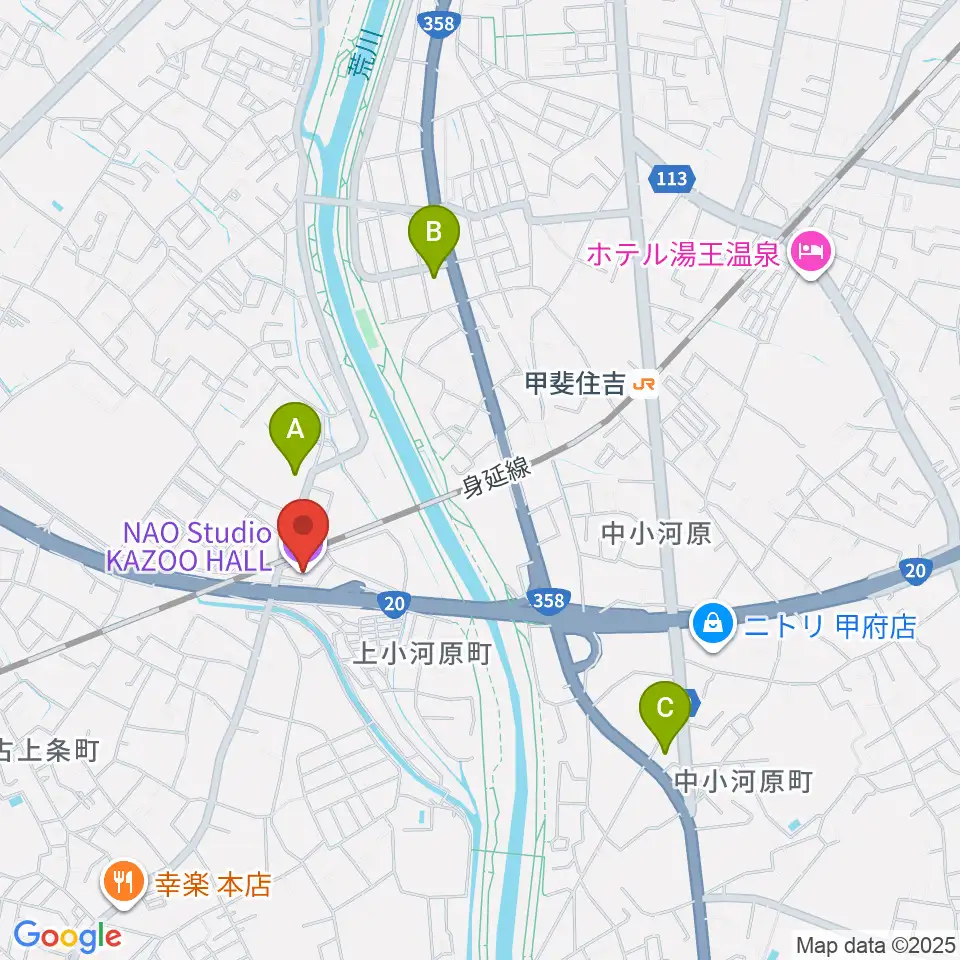 甲府カズーホール周辺のコンビニエンスストア一覧地図