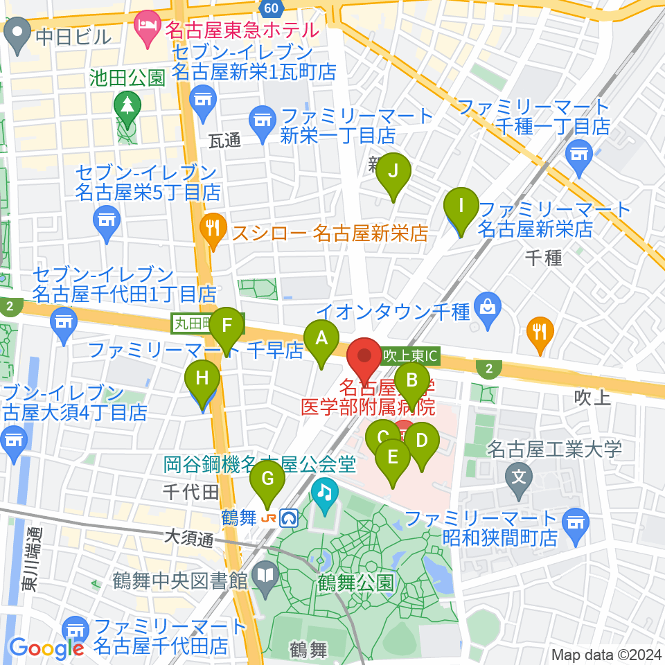 鶴舞DAYTRIP周辺のコンビニエンスストア一覧地図