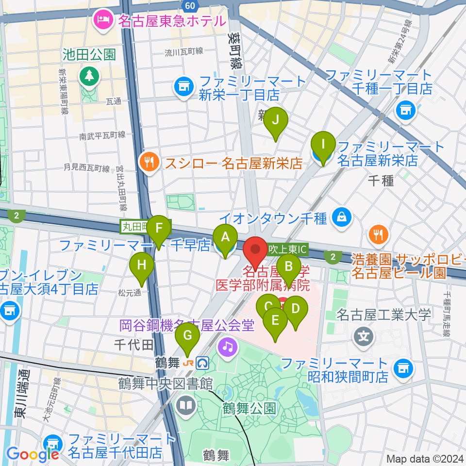 鶴舞DAYTRIP周辺のコンビニエンスストア一覧地図