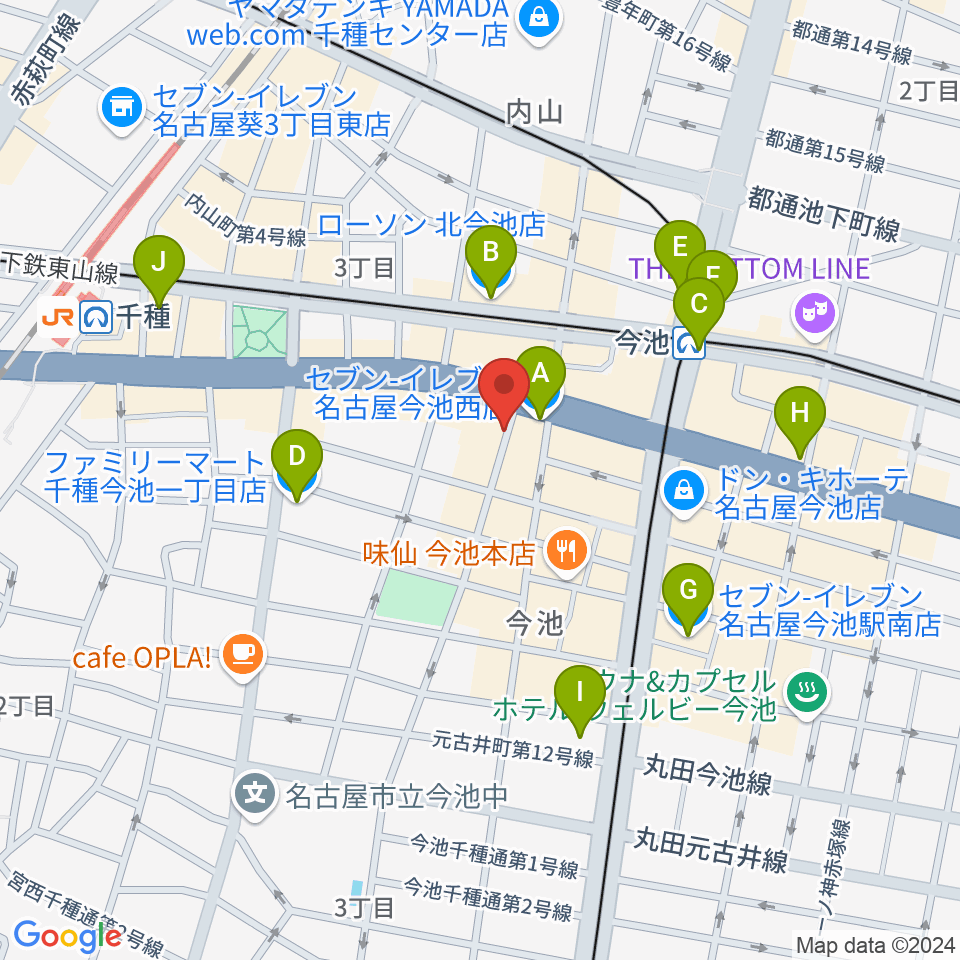 今池TOKUZO周辺のコンビニエンスストア一覧地図