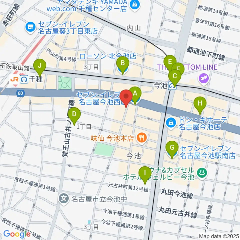 今池TOKUZO周辺のコンビニエンスストア一覧地図