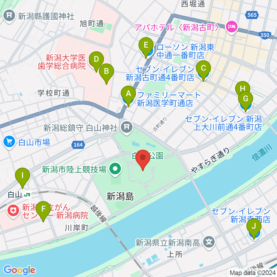 新潟県民会館周辺のコンビニエンスストア一覧地図