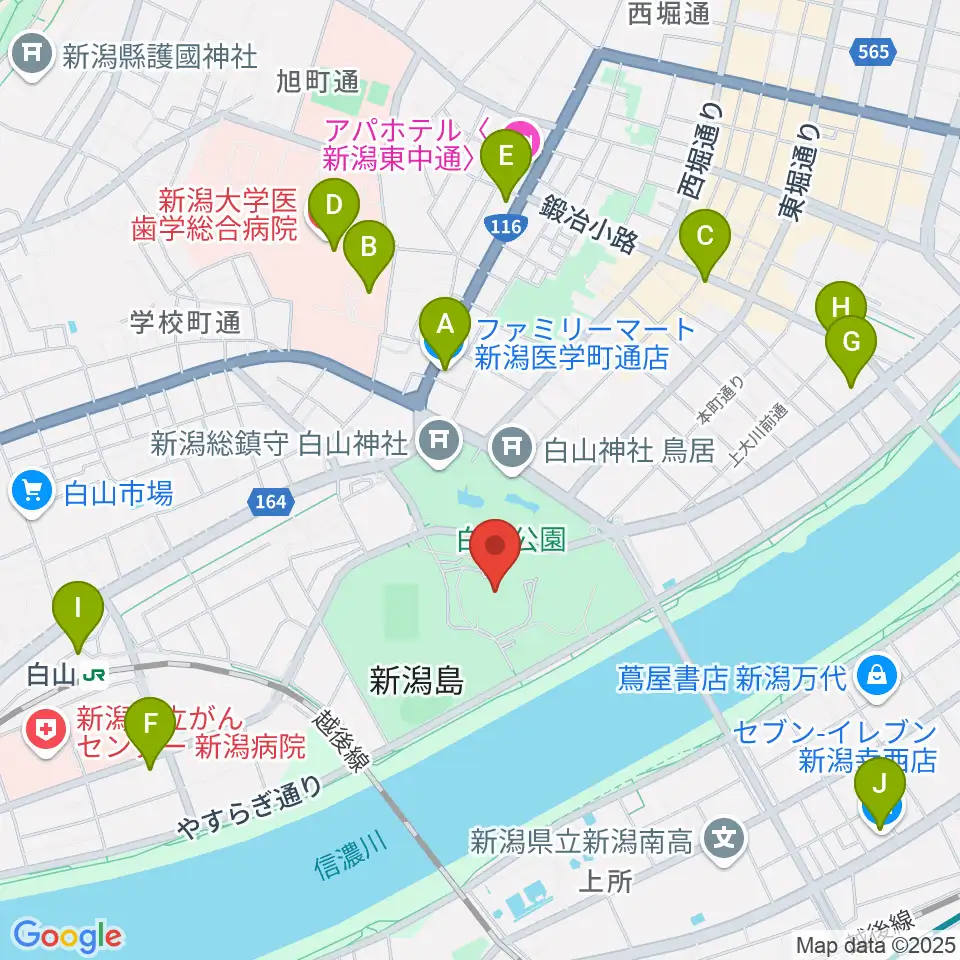 新潟県民会館周辺のコンビニエンスストア一覧地図