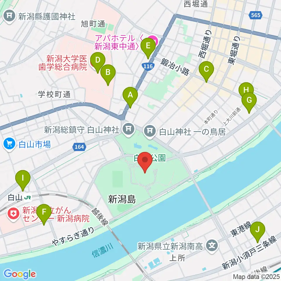 新潟県民会館周辺のコンビニエンスストア一覧地図