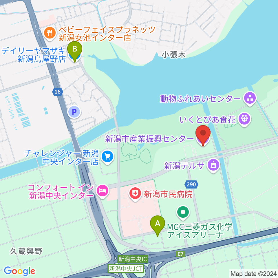 新潟市産業振興センター周辺のコンビニエンスストア一覧地図