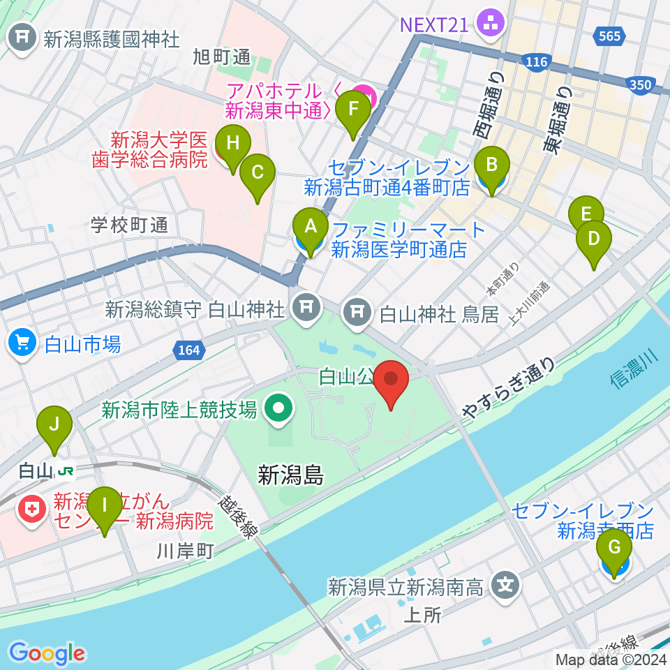 りゅーとぴあ 新潟市民芸術文化会館周辺のコンビニエンスストア一覧地図