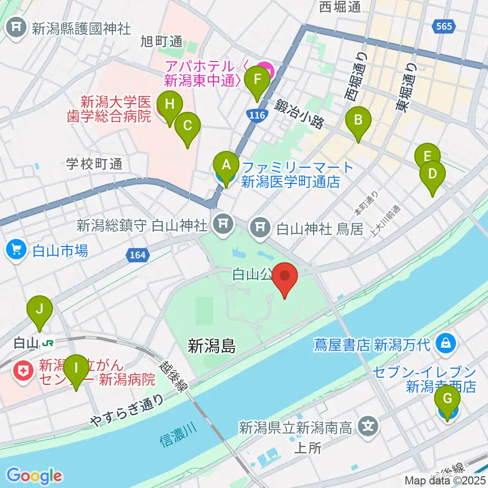 りゅーとぴあ 新潟市民芸術文化会館周辺のコンビニエンスストア一覧地図