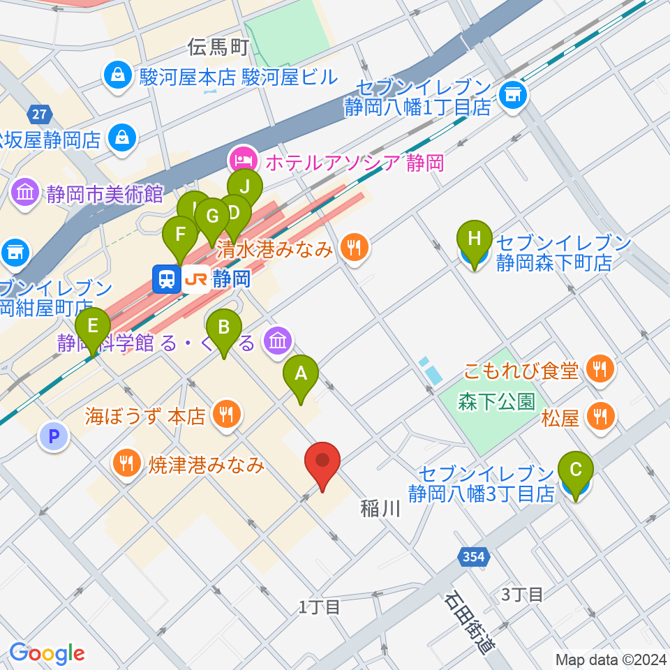 静岡サナッシュ周辺のコンビニエンスストア一覧地図