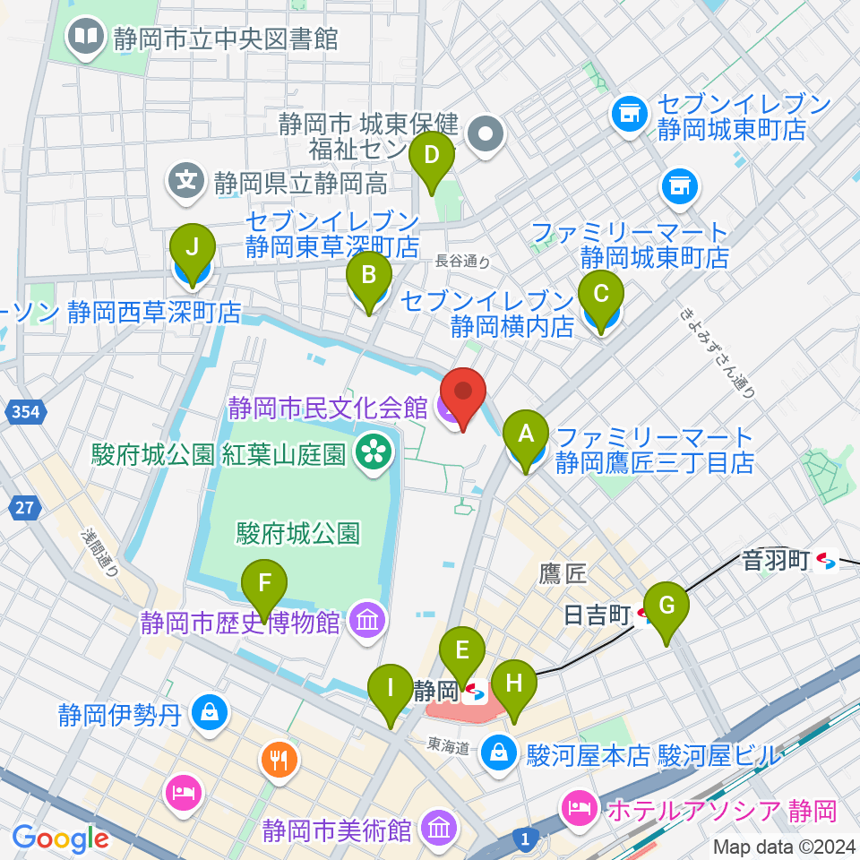 静岡市民文化会館周辺のコンビニエンスストア一覧地図