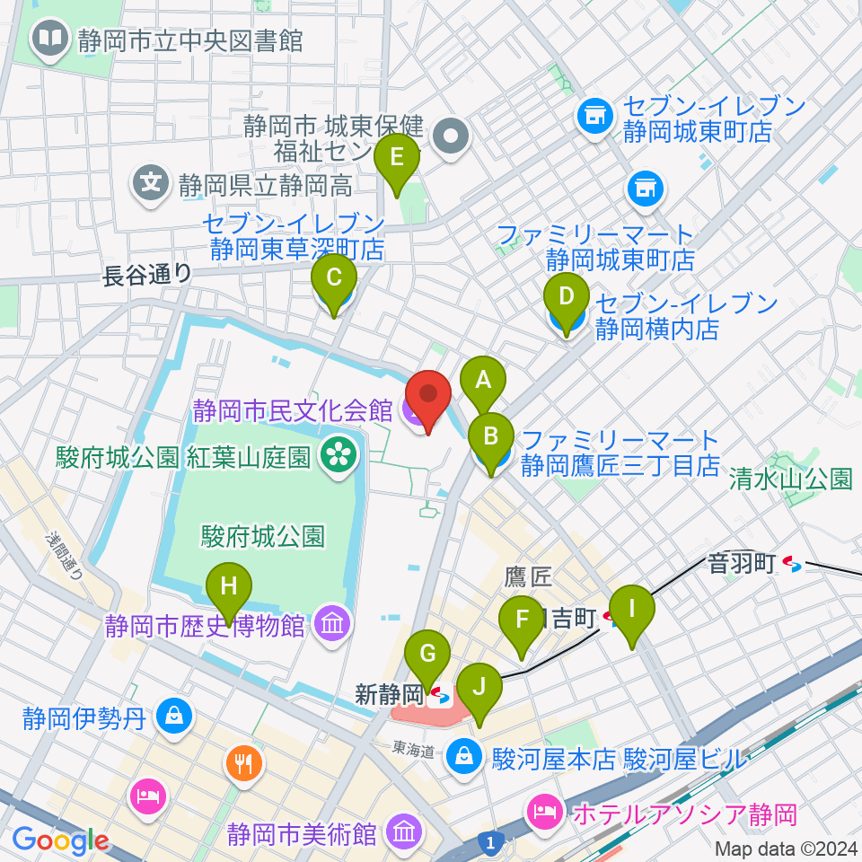 静岡市民文化会館周辺のコンビニエンスストア一覧地図