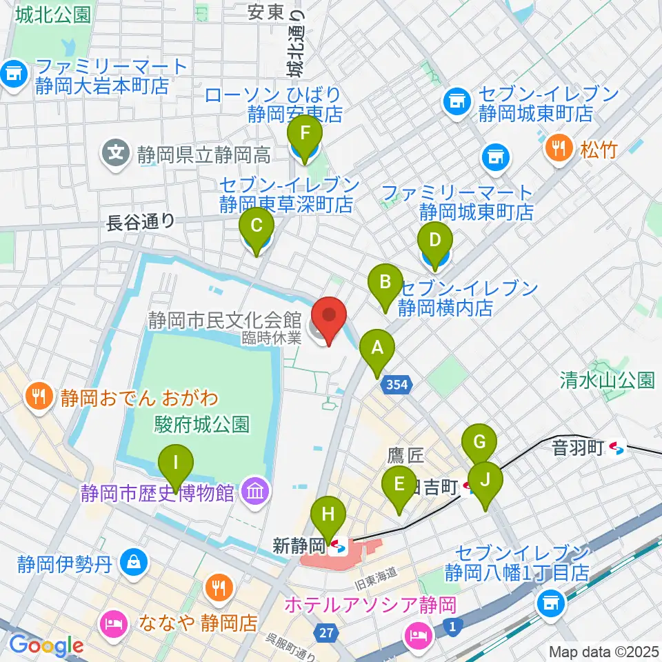 静岡市民文化会館周辺のコンビニエンスストア一覧地図
