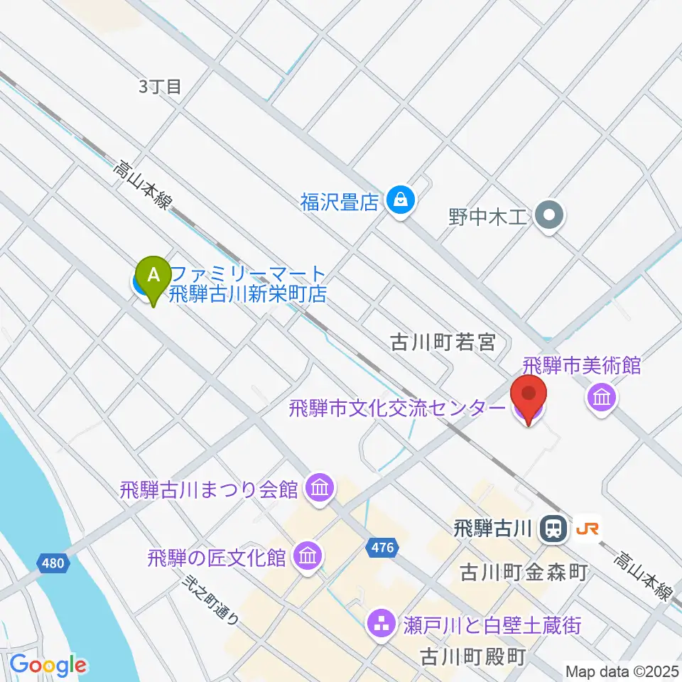 飛騨市文化交流センター周辺のコンビニエンスストア一覧地図