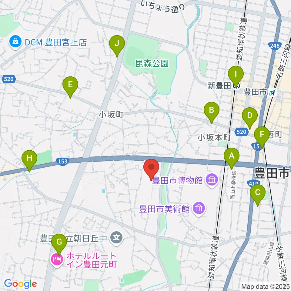 豊田市民文化会館周辺のコンビニエンスストア一覧地図